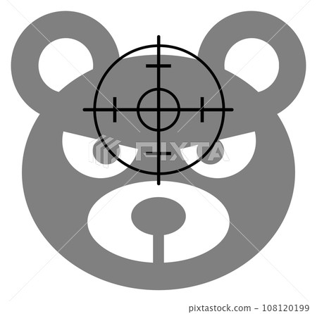 Illustration of aiming a dangerous animal bear's vital points and exterminating it with a hunting gun 108120199