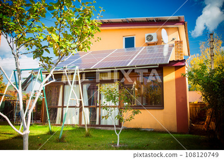 solar panels on roof of the house renevable energy green power photovoltaic solar panels on roof of the house renevable energy green power photovoltaic 108120749