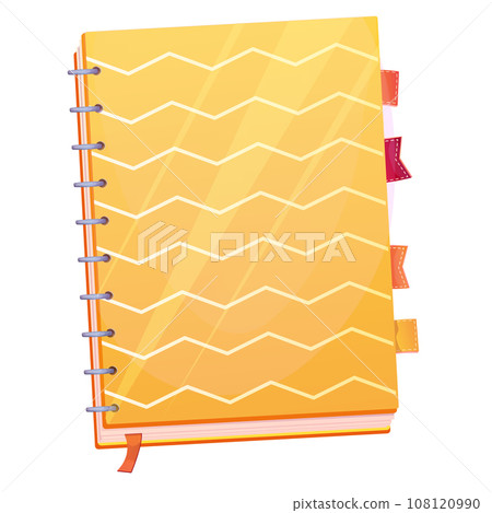 Notebook closed with spiral, marks top view in cartoon style isolated on white background. Office, school diary. 108120990