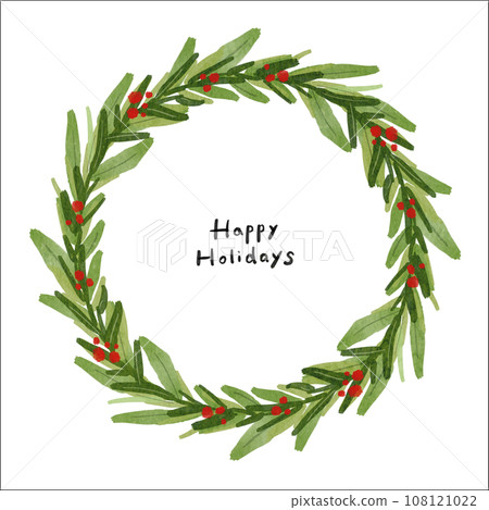 Simple and basic green Christmas wreath with watercolor touch 108121022