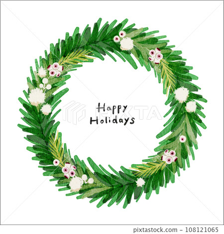 Simple green and white mature Christmas wreath with watercolor touch 108121065