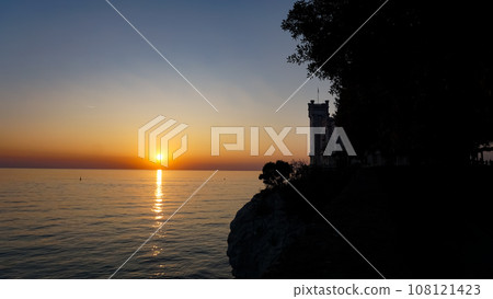 Miramare Castle Garden on a sunset at Trieste, Italy 108121423