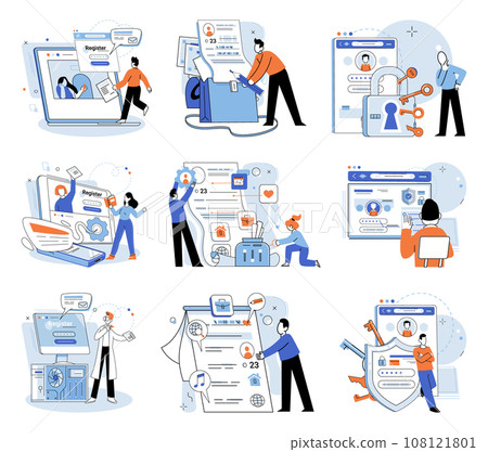 User authorization. Vector illustration. Secure connections protect user information during online communication The user authorization metaphor illustrates process granting access Passwords serve 108121801