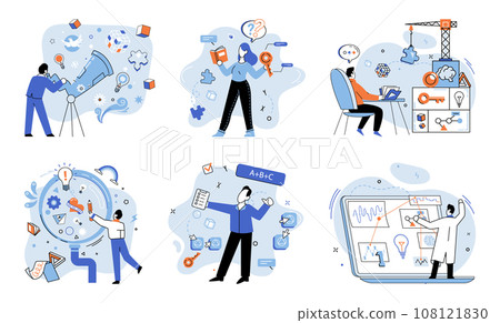 Startup idea. Vector illustration. It involves refining concept, shaping it with precision, and adding necessary elements for success Like artist, entrepreneurs use their creativity and design Startup idea. Vector illustration. It involves refining concept, shaping it with precision, and adding necessary elements for success Like artist, entrepreneurs use their creativity and design 108121830