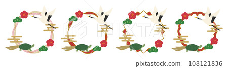 Crane turtle decoration, festive frame set, vector 108121836