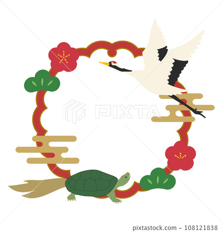 Crane turtle decoration, festive frame, vector 108121838