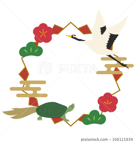 Crane turtle decoration, festive frame, vector 108121839