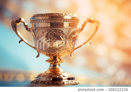 Gold winner cup, shining golden champion cup, trophy for the winner, award, victory, first place of competition, winning and success concept. Copy space. Gold winner cup, shining golden champion cup, trophy for the winner, award, victory, first place of competition, winning and success concept. Copy space. 108122226