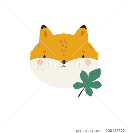 Childish print, hand drawn vector illustration with portrait of a cute fox and chestnut leaf Childish print, hand drawn vector illustration with portrait of a cute fox and chestnut leaf 108122322