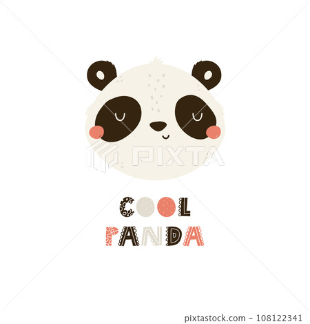 Childish print, vector illustration with a portrait of a funny zebra and short phrase COOL PANDA. 108122341