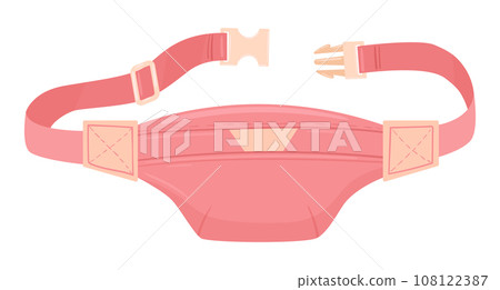 Nylon belt bag. Cartoon waist bag with zipper pocket, old school vintage zipped pouch flat vector illustration. Cute 90s fashion waist bag 108122387