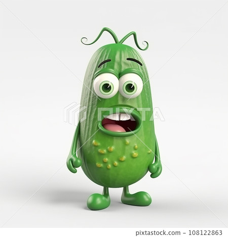 Cucumber, funny cute cartoon 3d illustration on white background, creative avatar 108122863
