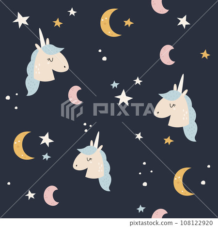 Seamless pattern with cute unicorns, stars and moons 108122920