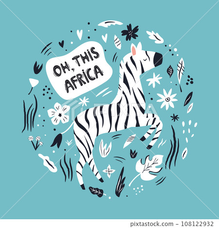 Cute hand drawn zebra character with decoration 108122932