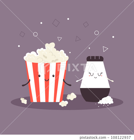 Vector illustration of bucket with pop corn and salt. Vector illustration of bucket with pop corn and salt. 108122937