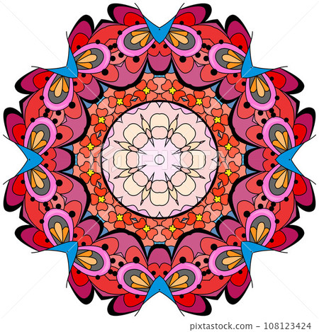 Colorful cute Mandalas. Decorative unusual round ornaments. 108123424
