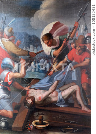 The Passion of Jesus, painting in the Neumunster Collegiate Church in Wurzburg, Germany 108123451