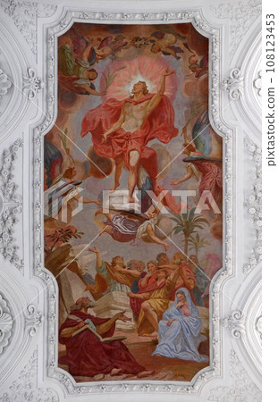 Ascension of Christ  ceiling fresco in Neumunster Collegiate Church in Wurzburg, Germany 108123453