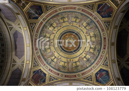 The painting of the cupola represents The Paschal Lamb and the Seven Seals, St Francis Xavier's Church in Paris, France The painting of the cupola represents The Paschal Lamb and the Seven Seals, St Francis Xavier's Church in Paris, France 108123779