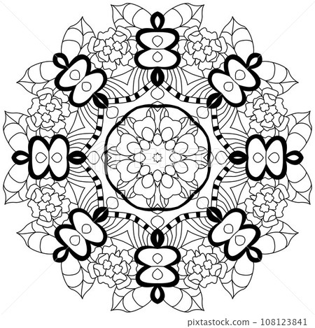 Hand drawn zentangle mandala for coloring page. 108123841