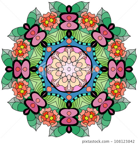 Colorful cute Mandalas. Decorative unusual round ornaments. 108123842