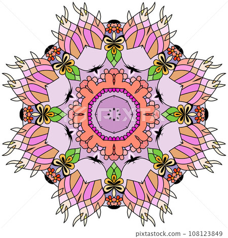 Colorful cute Mandalas. Decorative unusual round ornaments. Colorful cute Mandalas. Decorative unusual round ornaments. 108123849