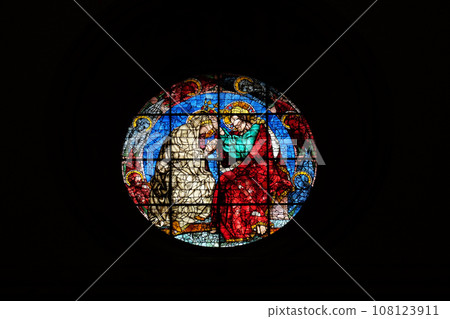 Coronation of the Virgin by Donatello, stained glass window in the Cattedrale di Santa Maria del Fiore (Cathedral of Saint Mary of the Flower), Florence, Italy 108123911