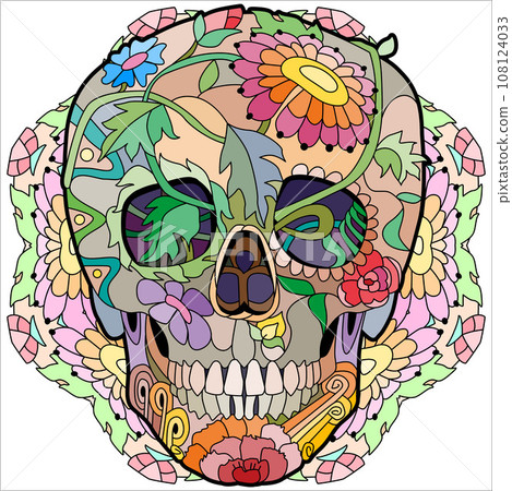 Zentangle stylized scull. Hand drawn decorative vector illustration on mandala Zentangle stylized scull. Hand drawn decorative vector illustration on mandala 108124033