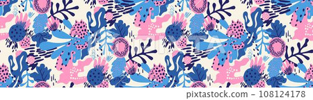 Seamless abstract tropic pattern with palm leaves, tropical flora, leopard. Seamless abstract tropic pattern with palm leaves, tropical flora, leopard. 108124178