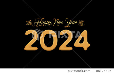 Happy New Year 2024 Celebration Festive Concept with Fireworks, Party Hats, and Christmas ball. background, banner, card, celebration poster, party invitation or calendar. Happy New Year 2024 Celebration Festive Concept with Fireworks, Party Hats, and Christmas ball. background, banner, card, celebration poster, party invitation or calendar. 108124426