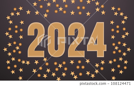 Happy New Year 2024 Celebration Festive Concept with Fireworks, Party Hats, and Christmas ball. background, banner, card, celebration poster, party invitation or calendar. 108124471