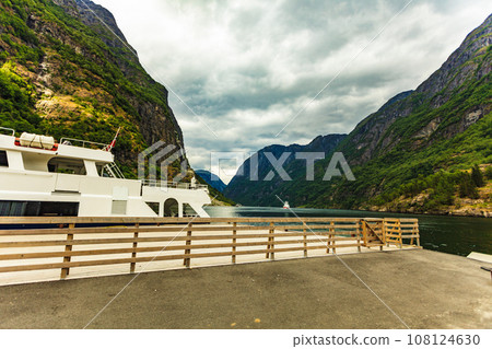 Ferry boat on fjord, Gudvangen Norway Ferry boat on fjord, Gudvangen Norway 108124630
