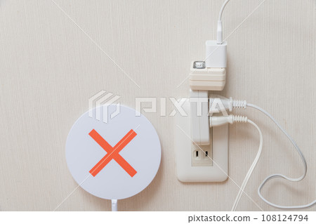 [Octopus-like wiring with many outlets plugged in] 108124794