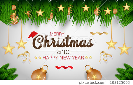 Christmas Day Celebration banner. Joyful Holiday Xmas Party Concept with Festive Decorations, Gifts, and Merry Traditions. background, banner, card, poster design, greeting cards. 108125003