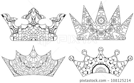 Set of Zentangle stylized crowns for coloring. Hand Drawn lace vector illustration 108125214