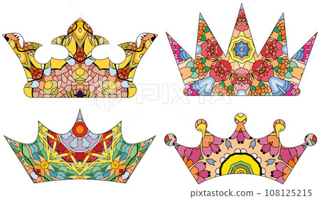 Set of Zentangle stylized crowns. Hand Drawn lace vector illustration 108125215