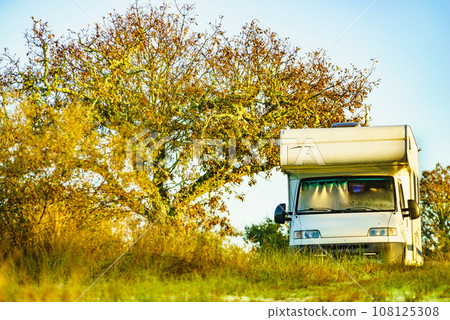 Rv motorhome on nature. Holidays trip. Rv motorhome on nature. Holidays trip. 108125308