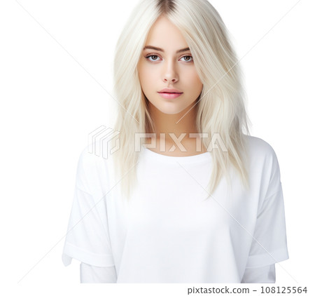 Fashion white minimalist background with model girl 108125564