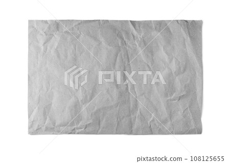 Gray crumpled sheet of paper with edge isolated on white background. 108125655
