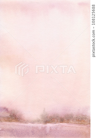 River and forest in a milky pink mist. Watercolor illustration River and forest in a milky pink mist. Watercolor illustration 108125688