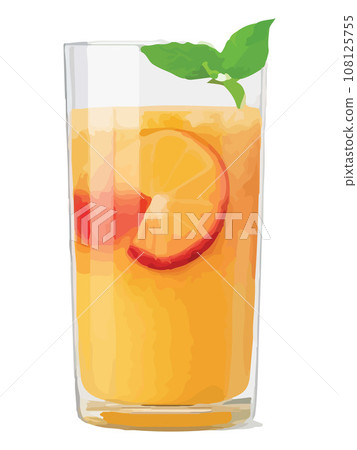 Glasses of orange juice and sliced orange with mint leaf 108125755