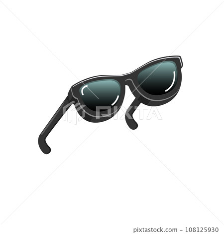 Black sunglasses with black lens isolated on white background. Cartoon funny kids pink summer sunglasses icon, label and sign. Cool hipster Sunglasses vector graphic illustration 108125930