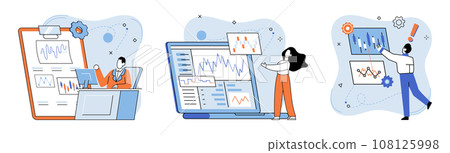 Data analysis. Vector illustration. Data driven solutions provide businesses with actionable insights to drive growth Statistics play vital role in data analysis, providing quantitative measures 108125998