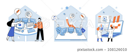 Computer lab. Vector illustration. The computer lab metaphor represents space for learning, experimentation, and growth Futuristic innovation in technology is shaping future multiple industries 108126010