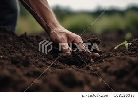 Farmer's Hands Holding Mineral-Rich Soil Suitable for Cultivation. Generative Ai. 108126085