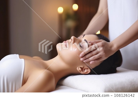 Attractive Woman Enjoying a Relaxing Massage at Spa. Concept spa. Generative Ai. 108126142