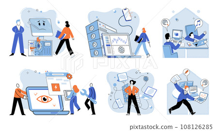 System administrator. Vector illustration. Supportive executives provide assistance and support to their teams to achieve organizational goals The system administrator plays vital role in managing 108126285