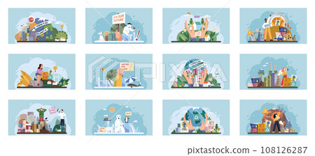 Climate change. Save the planet. Vector illustration Embracing sustainability is key to addressing challenges global warming We must take significant steps to change climate patterns and secure better 108126287