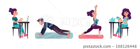 Man and Woman Character Daily Routine Vector Set Man and Woman Character Daily Routine Vector Set 108126448