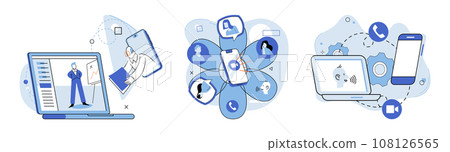 Online communication. Vector illustration. Cooperation and collaboration are essential in online communities to foster unity Online communication promotes togetherness by connecting individuals Online communication. Vector illustration. Cooperation and collaboration are essential in online communities to foster unity Online communication promotes togetherness by connecting individuals 108126565